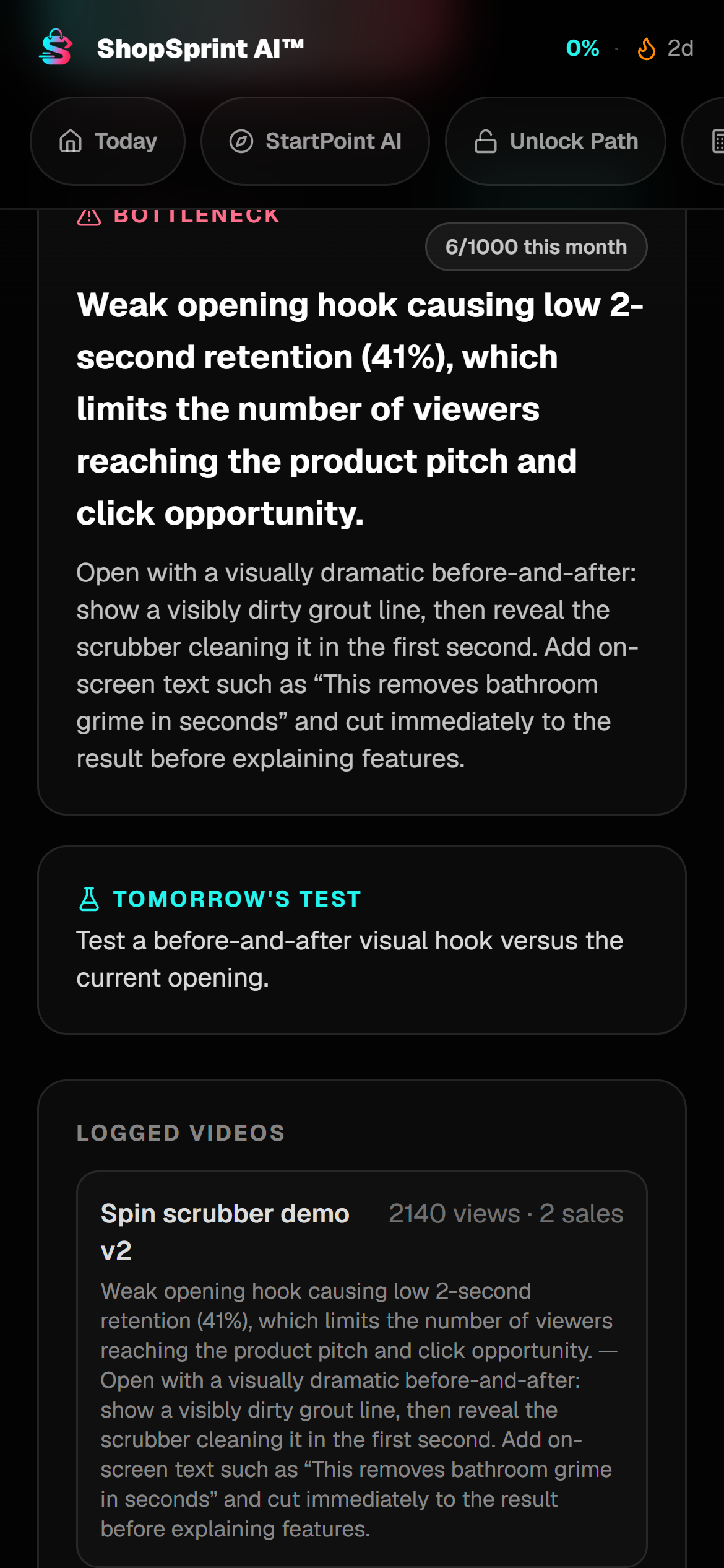 Feedback Loop AI bottleneck diagnosis and next test